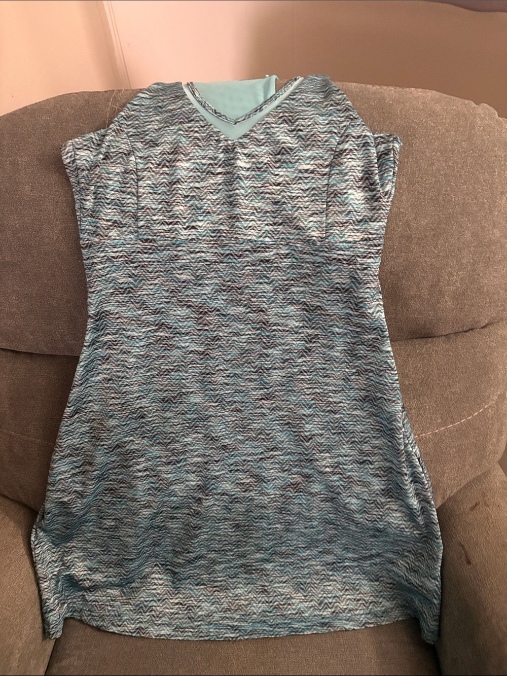 MPG Aqua Blue & Teal Patterned V‑Neck Dress
